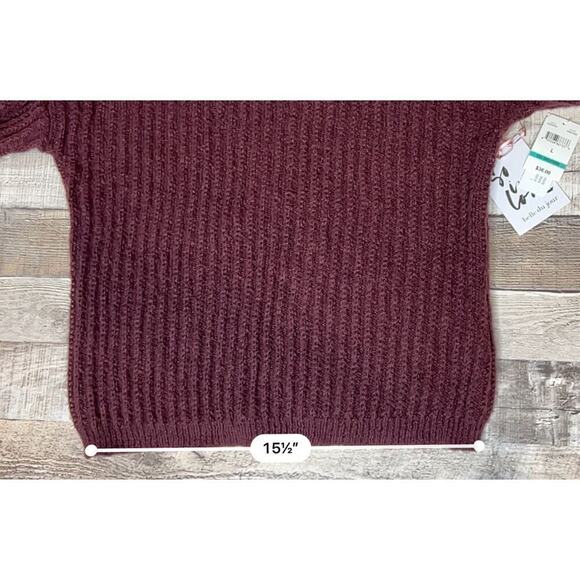 Belle du Jour Burgundy Ribbed Soft Cozy Sweater Cross Bar Back sz LARGE NWT - Picture 5 of 10
